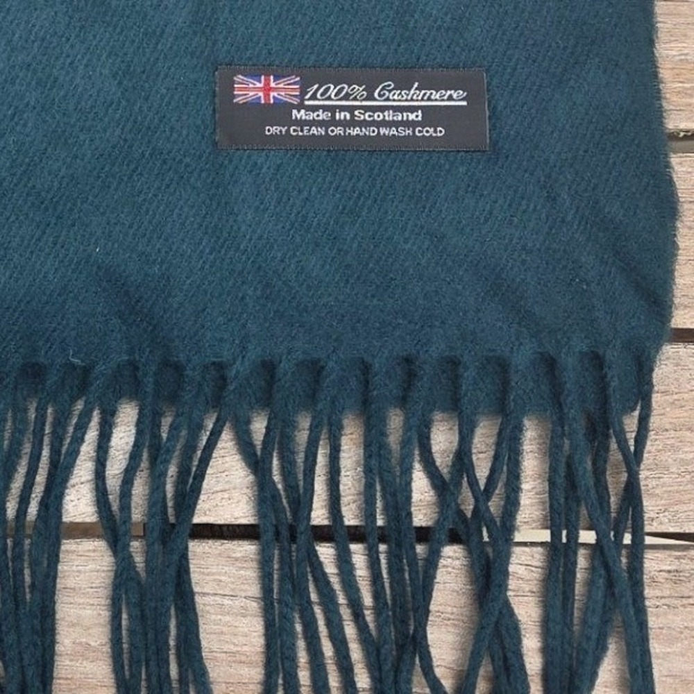 Men Women 100% Cashmere Scarf Scotland Teal Blue Solid Fringe Winter Luxury